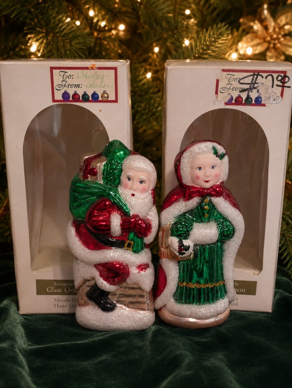 Santa Mrs Claus 1997 Dayton Hudson Glass Ornaments Mouth Blown Vintage Pair